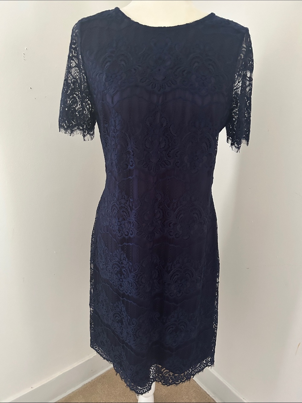 Kenzie Navy Lace Short-Sleeve A-Line Dress sz 10